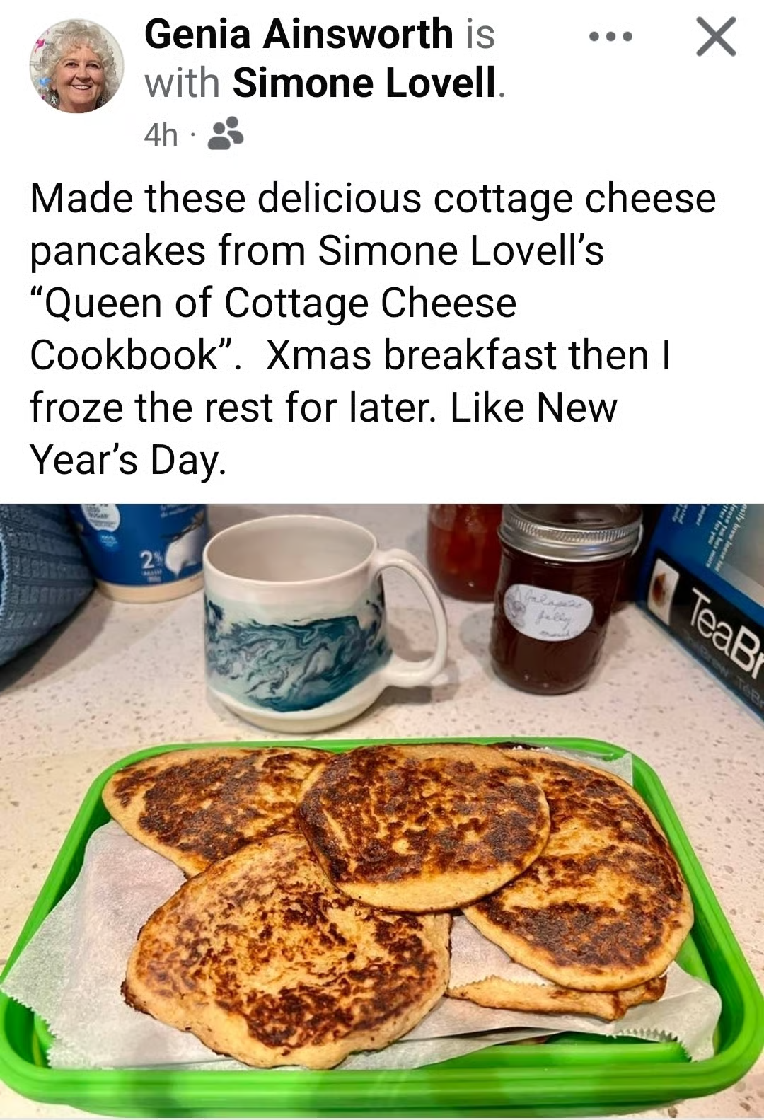 Cottage cheese pancakes shared by Genia Ainsworth