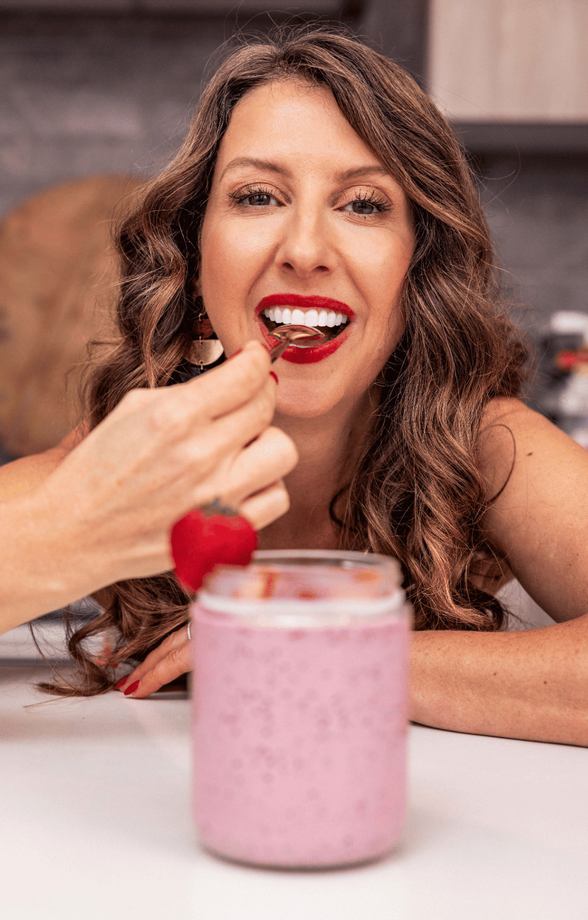 Simone enjoying her glow smoothie