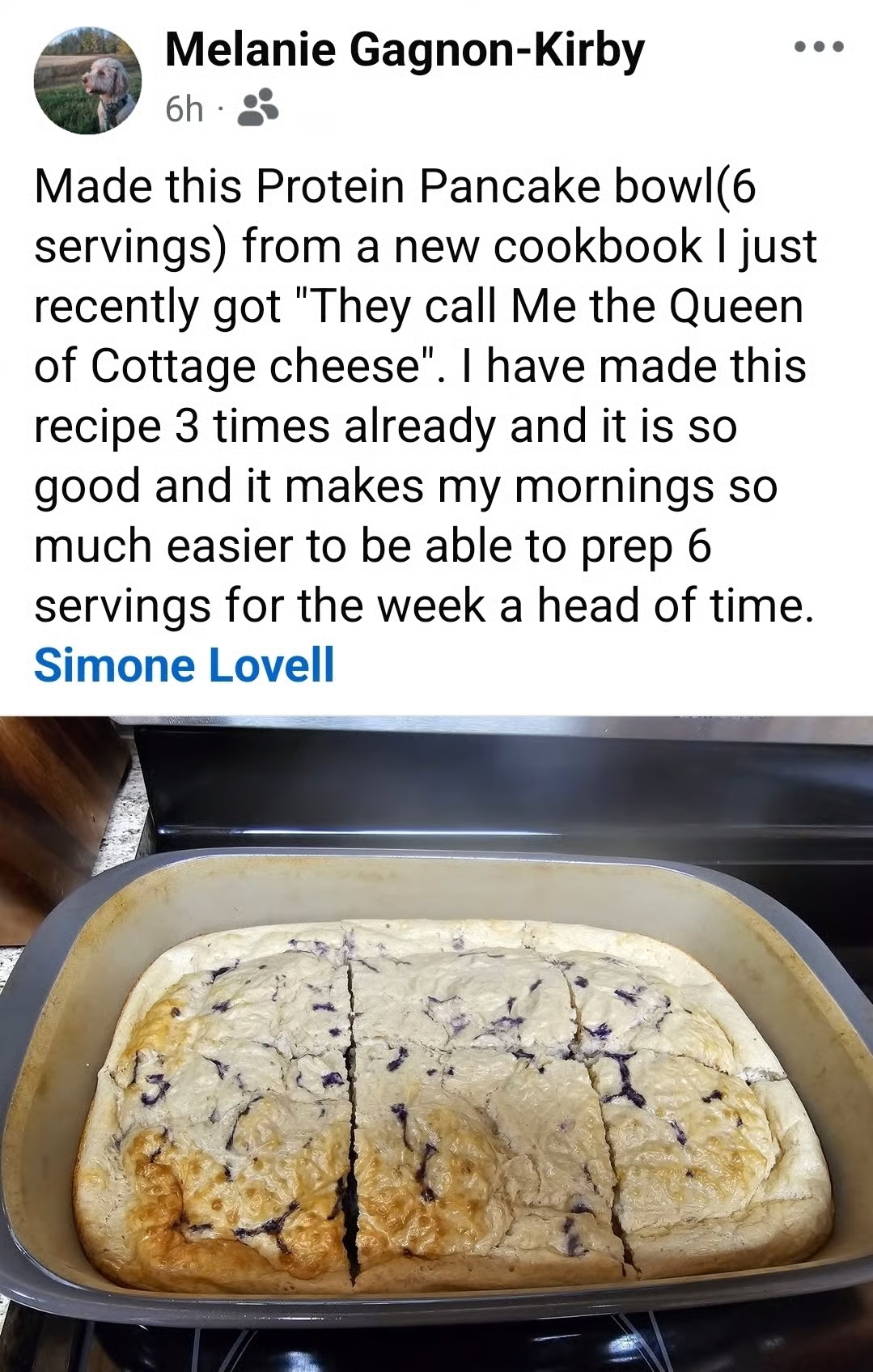 Protein pancake bowl meal prep shared by Melanie Gagnon-Kirby